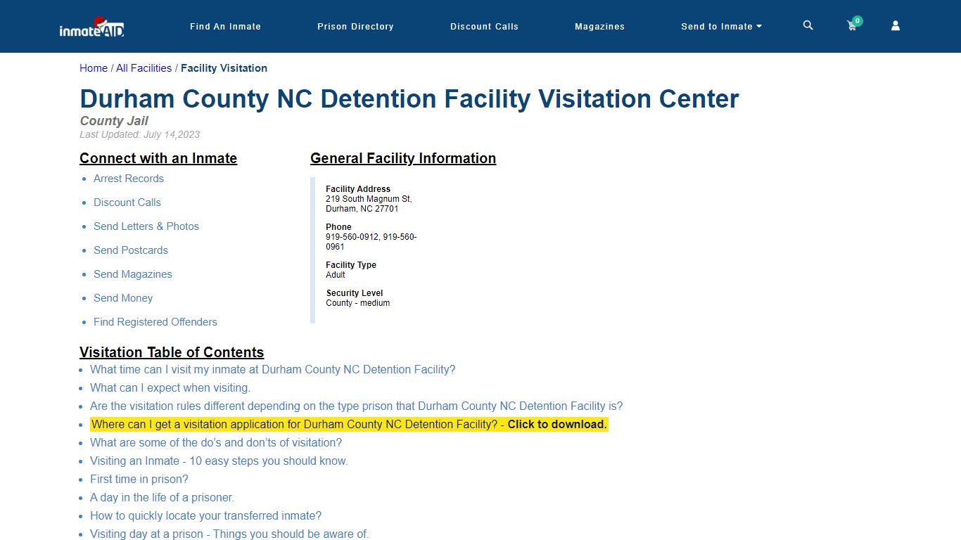 Durham County NC Detention Facility Visitation Center